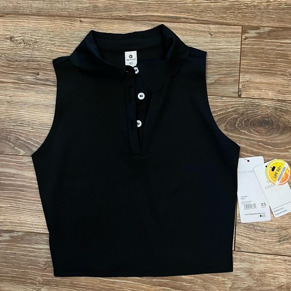Cropped Black Sleeveless Polo XS